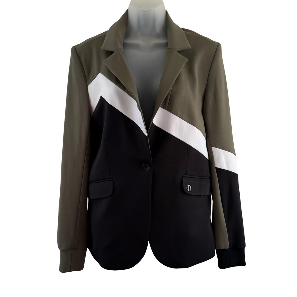 Elias Rumelis Leya Athletic Blazer Womens M Khaki Black White Colorblock Jacket